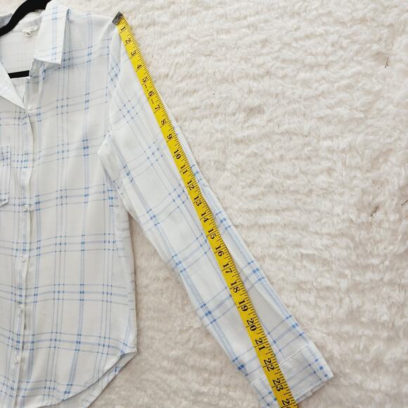 Blouse Size M Blue Plaid Office Siren Capsule Wardrobe Minimalist Long Sleeve - Picture 13 of 16
